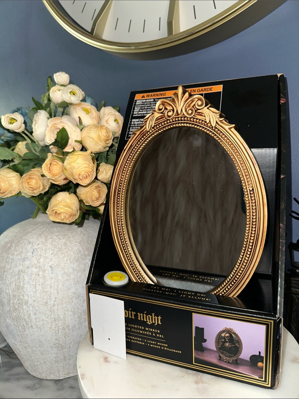 Halloween Monalisa Gold Ornate Oval Mirror - Classic Decorative LED Accent